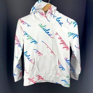 Adidas Kids White Hooded Sweatshirt With Multicolor Logo Script Print L/G (14) 1